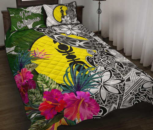 New Caledonia Quilt Bed Set White - Turtle Plumeria Banana Leaf 1