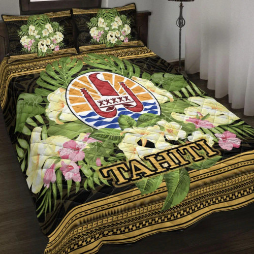 Tahiti Quilt Bed Set - Polynesian Gold Patterns Collection 1