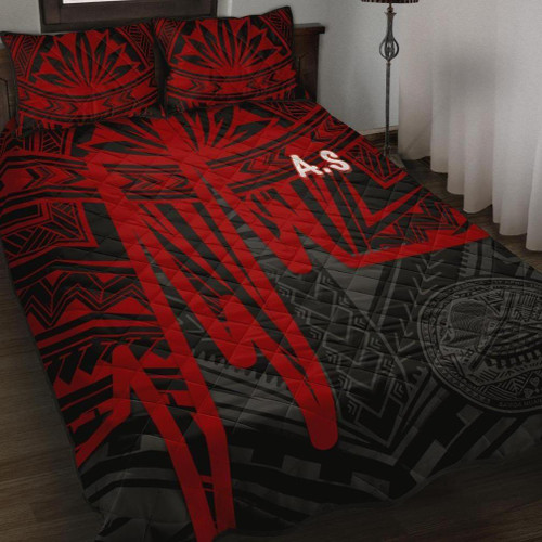 American Samoa Quilt Bed Set - Seal With Polynesian Pattern Heartbeat Style (Red) 1