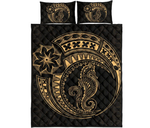 Polynesian Quilt Bed Set - Polynesian Gold Seahorse Tattoo 1