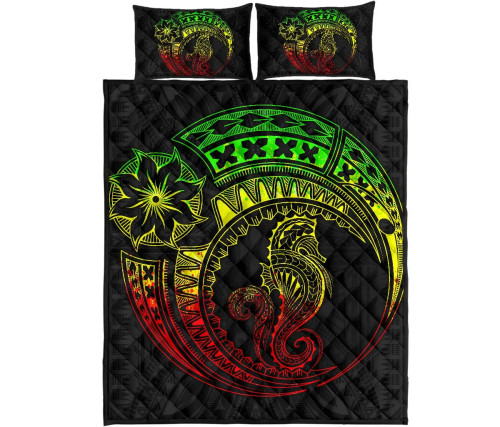 Polynesian Quilt Bed Set - Polynesian Reggae Seahorse Tattoo 1