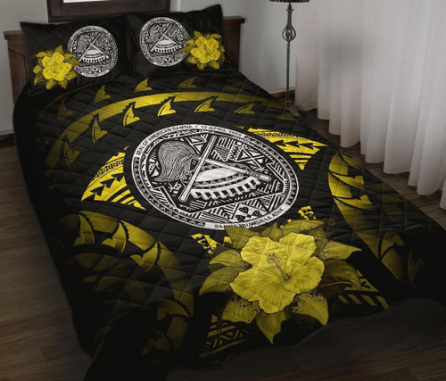 American Samoa Polynesian Quilt Bed Set Hibiscus Yellow 1