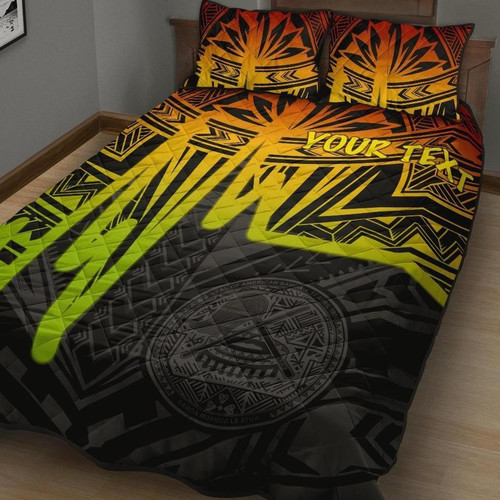 American Samoa Personalised Quilt Bed Sets - Seal With Polynesian Pattern Heartbeat Style (Reggae) 1