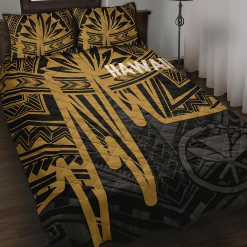 Hawaii Quilt Bed Set - Kanaka Maoli With Polynesian Pattern In Heartbeat Style (Gold) 1