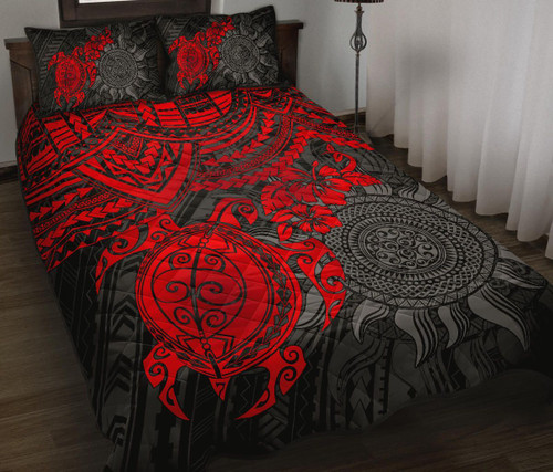 Polynesian Quilt Bed Set - Polynesian Red Turtle Hibiscus 1
