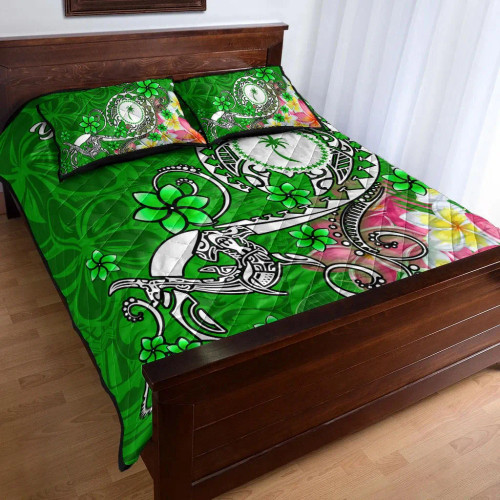 Kosrae Custom Personalised Quilt Bed Set - Turtle Plumeria (Green) 1