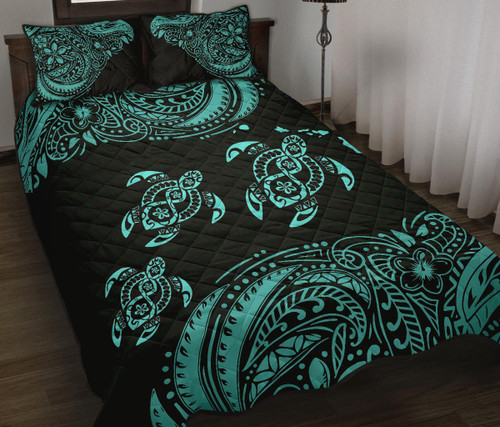 Hawaii Polynesian Quilt Bed Set - Blue Sea Turtle 1