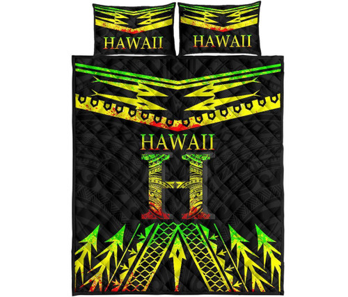 Hawaii Quilt Bed Set - Reggae Hawaii Tribal Polynesia Tattoo 1