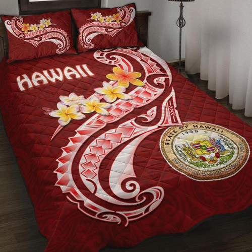 Hawaii Quilt Bed Set - Hawaii Seal Polynesian Patterns Plumeria 1