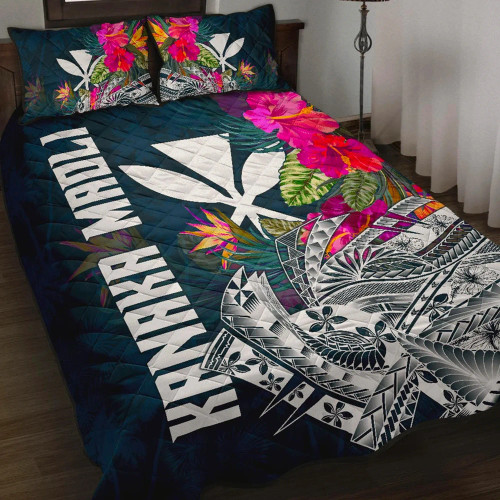 Hawaii Quilt Bed Set - Polynesian Hibiscus with Summer Vibes 1