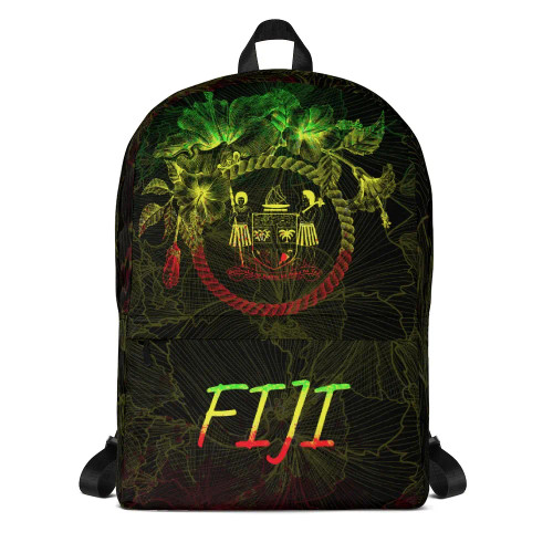 Fiji Polynesian Backpack - Hibiscus Flower Frame Vintage Reggae 1