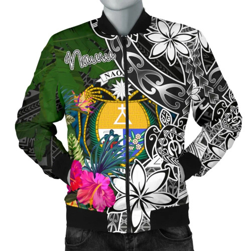 Nauru Bomber Jacket - Turtle Plumeria Banana Leaf Crest 1