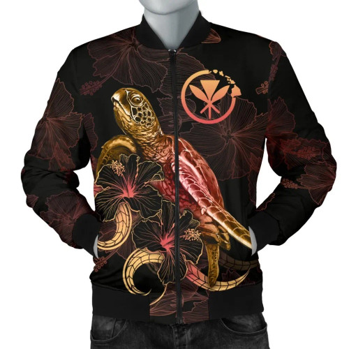 Hawaii Polynesian Bomber Jacket - Turtle With Blooming Hibiscus Gold 1