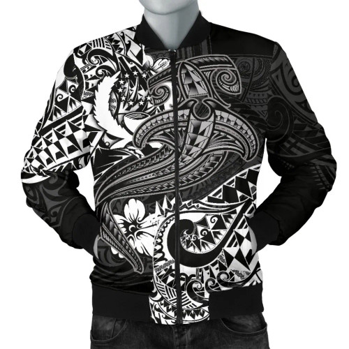 Pohnpei Bomber Jacket - White Shark Polynesian Tattoo 1