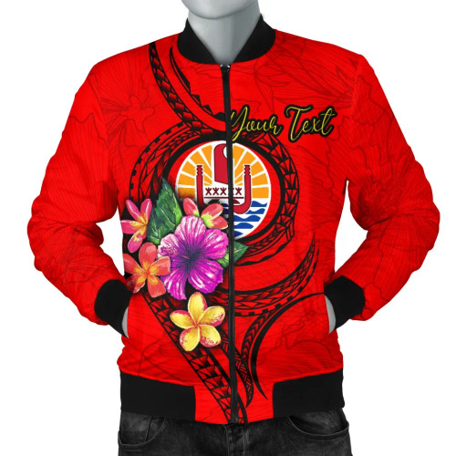 Tahiti Polynesian Custom Personalised Bomber Jacket - Floral With Seal Red 1