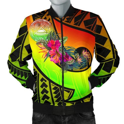 American Samoa Bomber Jacket - Polynesian Hook And Hibiscus (Raggae) 1