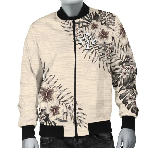 Kosrae Bomber Jacket - The Beige Hibiscus 1