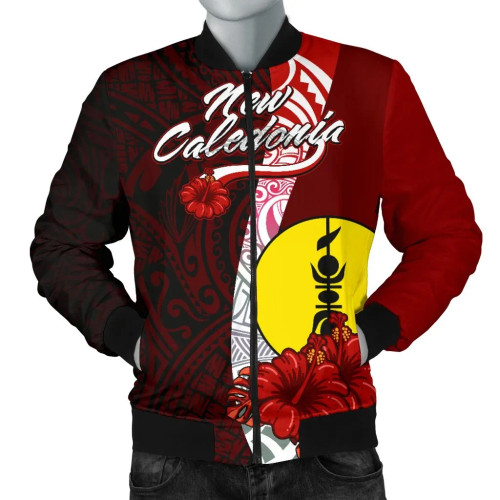 New Caledonia Polynesian Bomber Jacket - Coat Of Arm With Hibiscus 1