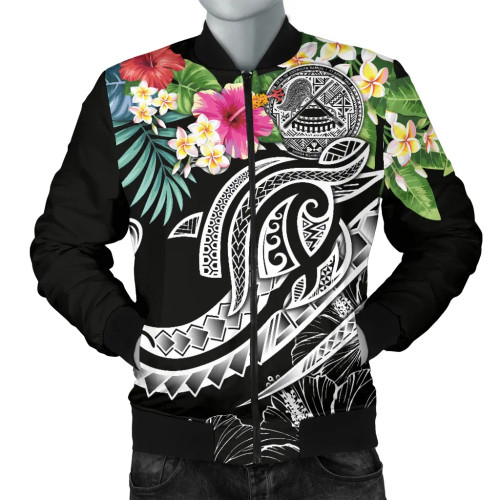 Polynesian American Samoa Bomber Jacket - Summer Plumeria (Black) 1