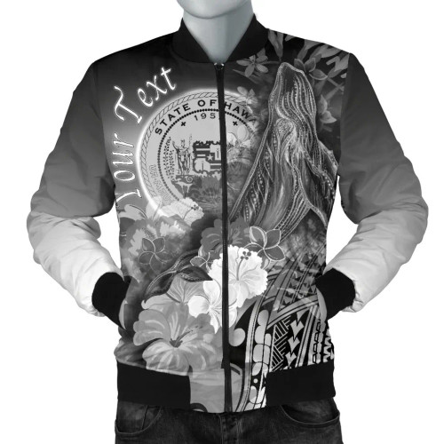 Polynesian Hawaii Custom Personalised Bomber Jacket - Humpback Whale with Tropical Flowers (White) 1