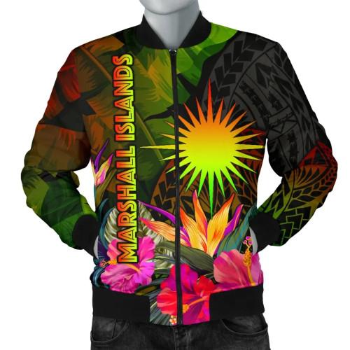 Marshall Islands Polynesian Bomber jacket - Hibiscus and Banana Leaves 1