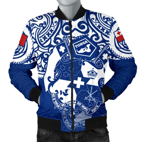 Tonga Polynesian Bomber Jacket - Tongan Pride (Bright Blue) 1