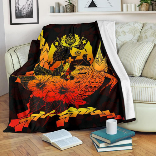 Tonga Polynesian Premium Blanket - Swordfish With Hibiscus 1