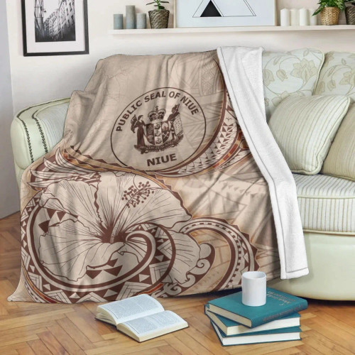 Niue Premium Blanket - Hibiscus Flowers Vintage Style 1