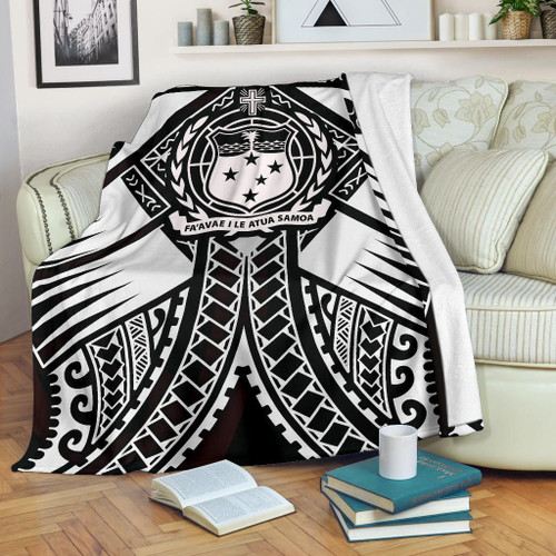 Samoa Polynesian Premium Blanket - Samoa White Seal with Polynesian Tattoo 1
