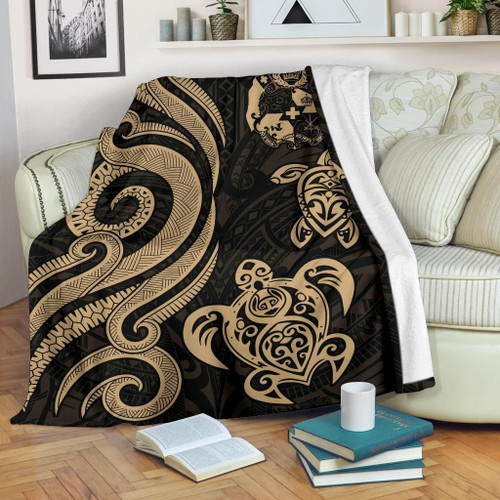 Tonga Polynesian Premium Blanket - Gold Tentacle Turtle 1