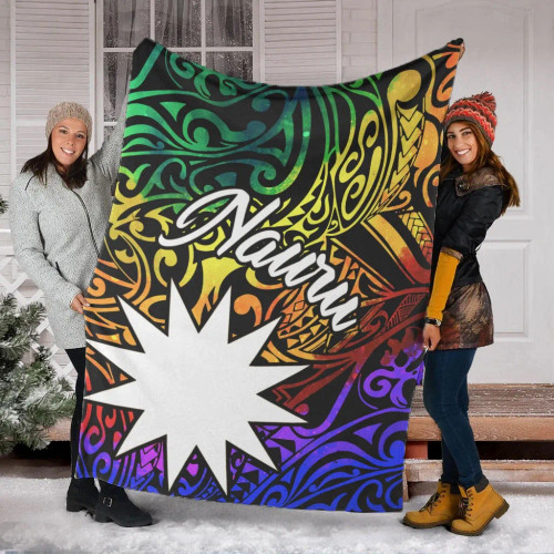 Nauru Premium Blanket - Rainbow Polynesian Pattern 1