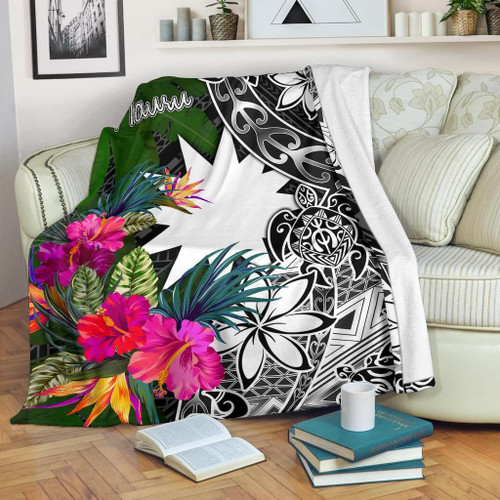 Nauru Premium Blanket - Turtle Plumeria Banana Leaf 1