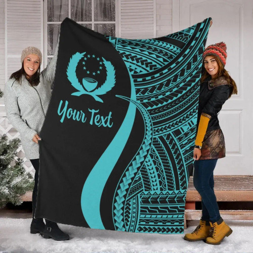 Pohnpei Custom Personalised Premium Blanket - Turquoise Polynesian Tentacle Tribal Pattern 1