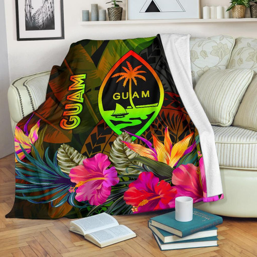 Guam Polynesian Premium Blanket -  Hibiscus and Banana Leaves 1