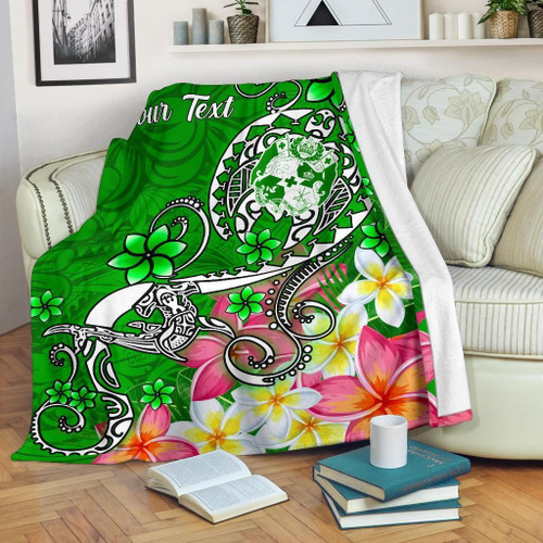 Tonga Custom Personalised Premium Blanket - Turtle Plumeria (Green) 1