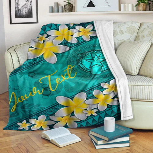 Northern Mariana Islands Polynesian Custom Personalised Blanket - Plumeria With Blue Ocean 1