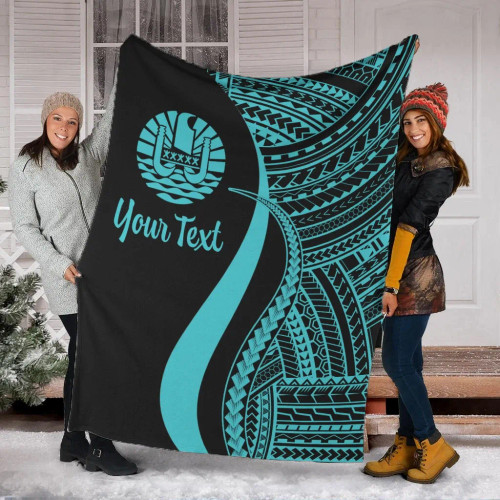 Tahiti Custom Personalised Premium Blanket - Turquoise Polynesian Tentacle Tribal Pattern 1