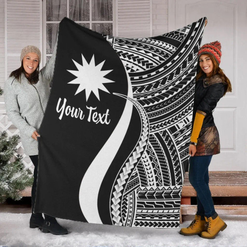 Nauru Custom Personalised Premium Blanket - White Polynesian Tentacle Tribal Pattern 1