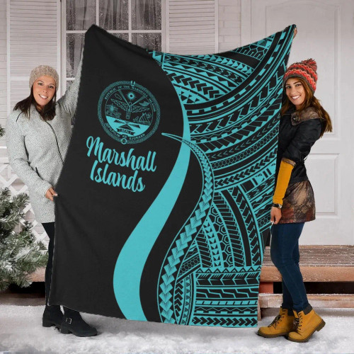 Marshall Islands Premium Blanket - Turquoise Polynesian Tentacle Tribal Pattern Crest 1