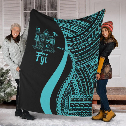 Fiji Premium Blanket - Turquoise Polynesian Tentacle Tribal Pattern Crest 1
