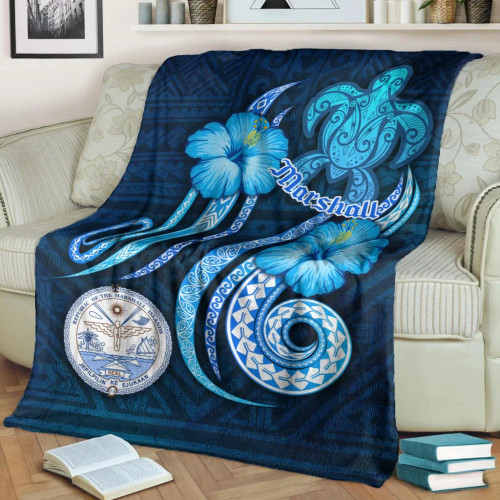 Marshall Islands Premium Blanket - Turtle and Tribal Tattoo Of Polynesian 1