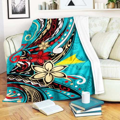 Tokelau Premium Blanket - Tribal Flower With Special Turtles Blue Color 1