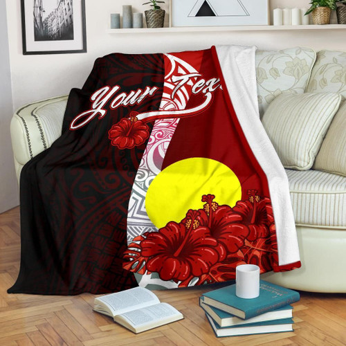 Palau Polynesian Custom Personalised Premium Blanket - Coat Of Arm With Hibiscus 1