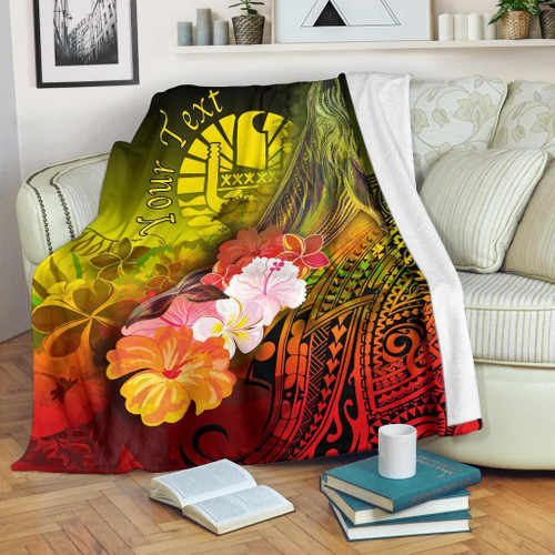 Tahiti Custom Personalised Premium Blanket - Humpback Whale with Tropical Flowers (Yellow) 1