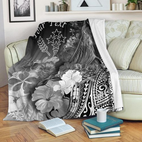 Kosrae Custom Personalised Premium Blanket - Humpback Whale with Tropical Flowers (White) 1