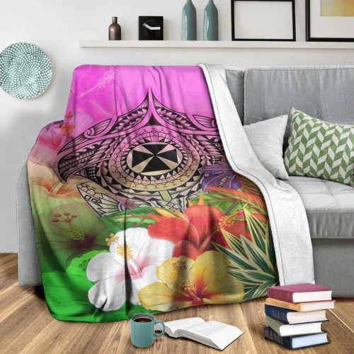 Wallis and Futuna Premium Blanket - Manta Ray Tropical Flowers 1