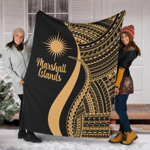 Marshall Islands Premium Blanket - Gold Polynesian Tentacle Tribal Pattern 1