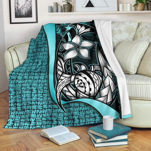 Kosrae Micronesia Premium Blanket Turquoise - Turtle With Hook 1