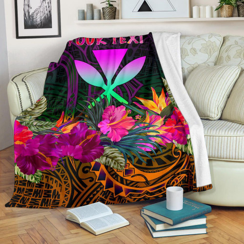 Polynesian Hawaii Personalised  Kanaka Maoli Premium Blanket - Summer Hibiscus 1