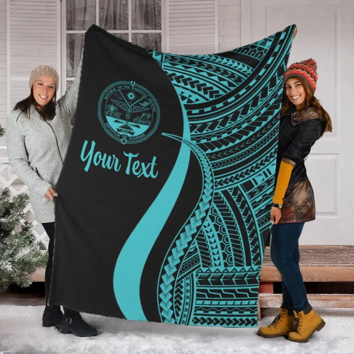 Marshall Islands Custom Personalised Premium Blanket - Turquoise Polynesian Tentacle Tribal Pattern Crest 1